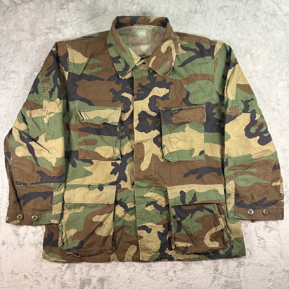 Vintage US Military Woodland Camo BDU Field Jacket Gibraltar Industries Large